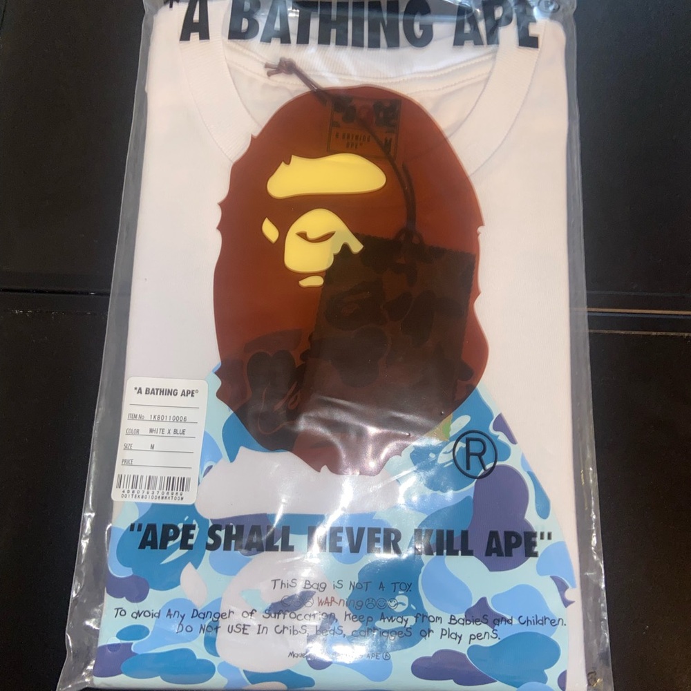 A Bathing Ape White and Blue T-Shirt with Brand New Tags
